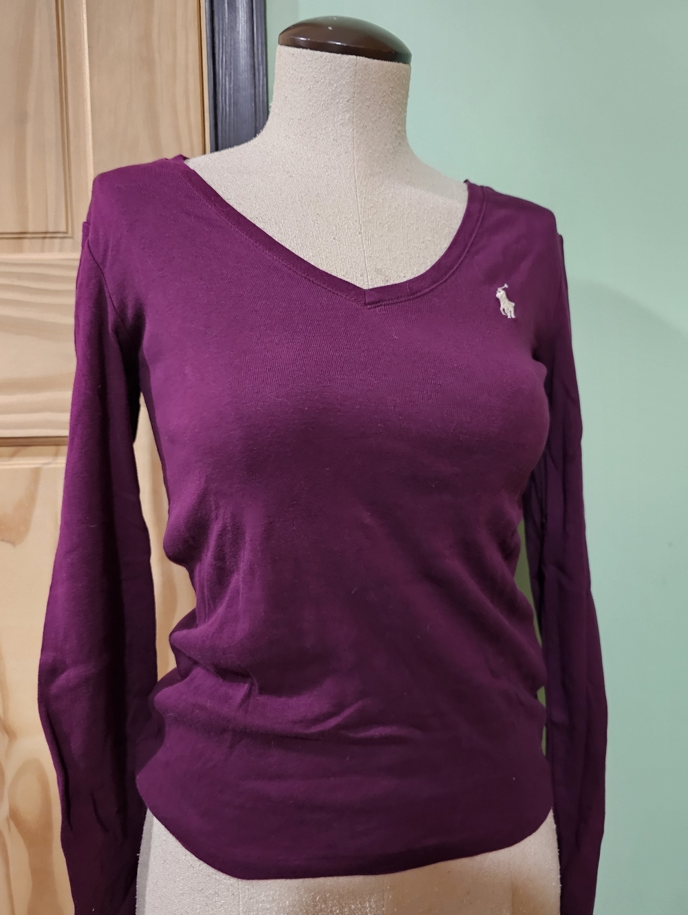 Ralph Lauren Plum V-Neck Long-Sleeve Knit Top